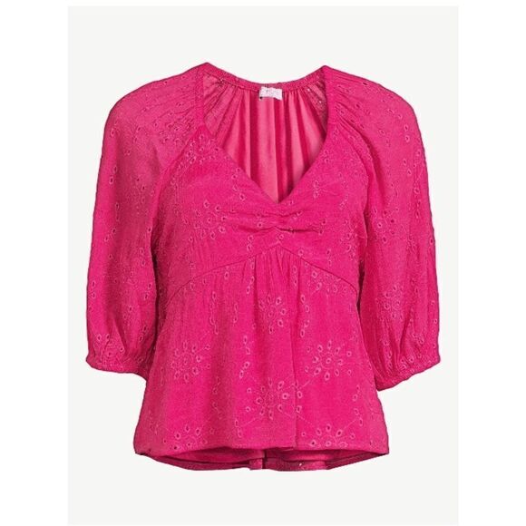 Women’s Sofia Vergara Eyelet Baby Doll Soft Comfy Blouse Top Shirt Size M - Picture 1 of 7